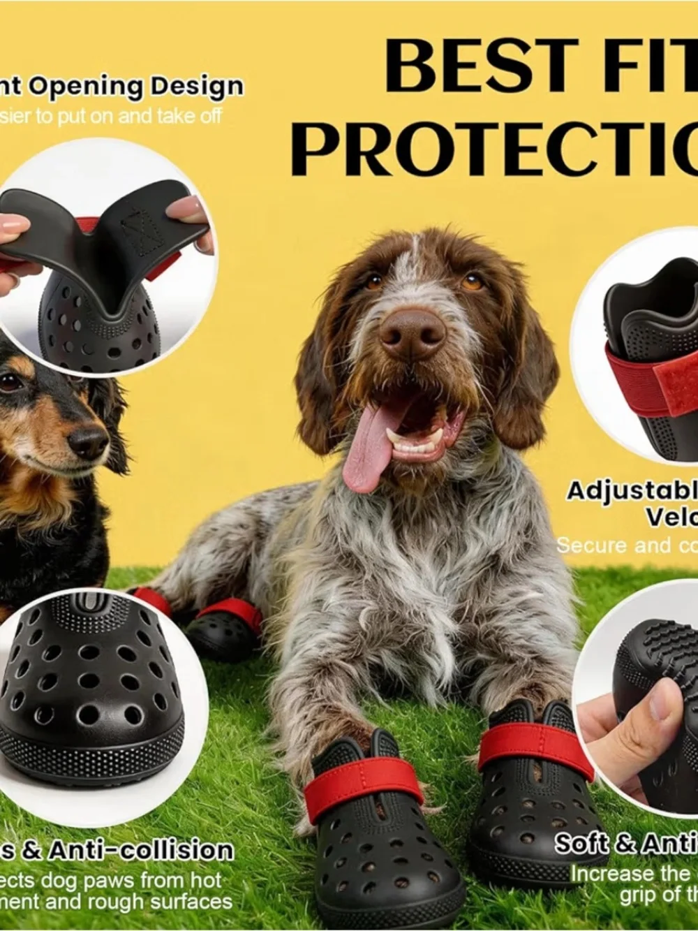 New- Medium Rubber protection Black Pet Boots with Red Straps - 4 Pack